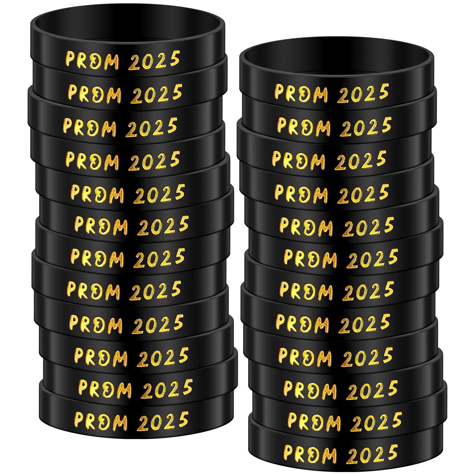 SaintrygoSaintrygo 24 Pack Prom 2025 Silicone Wristbands Prom Party Favors Bracelets Black and Gold Glitter Graduation Rubber Wristbands Decorations 2025 Grad Keepsakes Gifts Supplies(Black Gold)