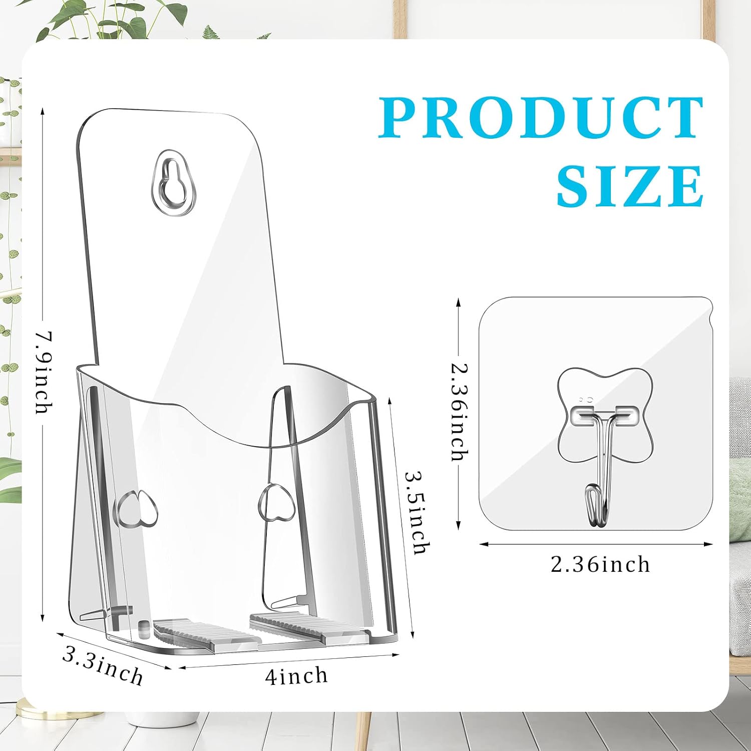 10 Pieces Acrylic Brochure Holders 4 Inches Wide Pamphlet Display Stand Clear Acrylic Pamphlet Plastic Trifold Flyer Holders with 12 Pieces Self Adhesive Hooks for Magazine Booklet Menu