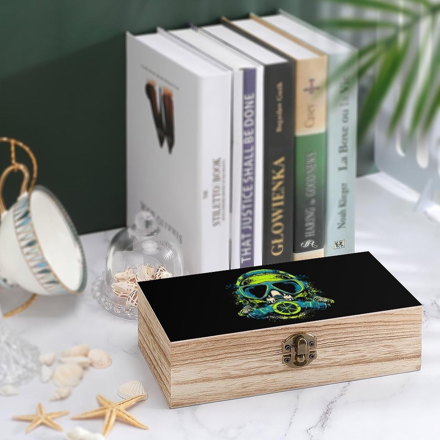 Scuba Skull Funny Storage Boxes with Lid Wood Home Organizer image 4