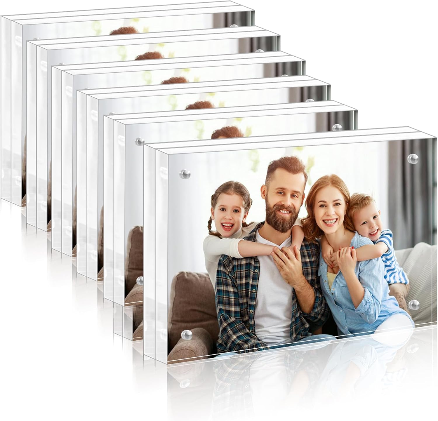 4x6 Acrylic Picture Frames, 6 Pack Double Sided Magnetic Picture Frames, 20mm Thicker Frameless Clear Photo Frame, Acrylic Photo Frame Freestanding for Desktop Display
