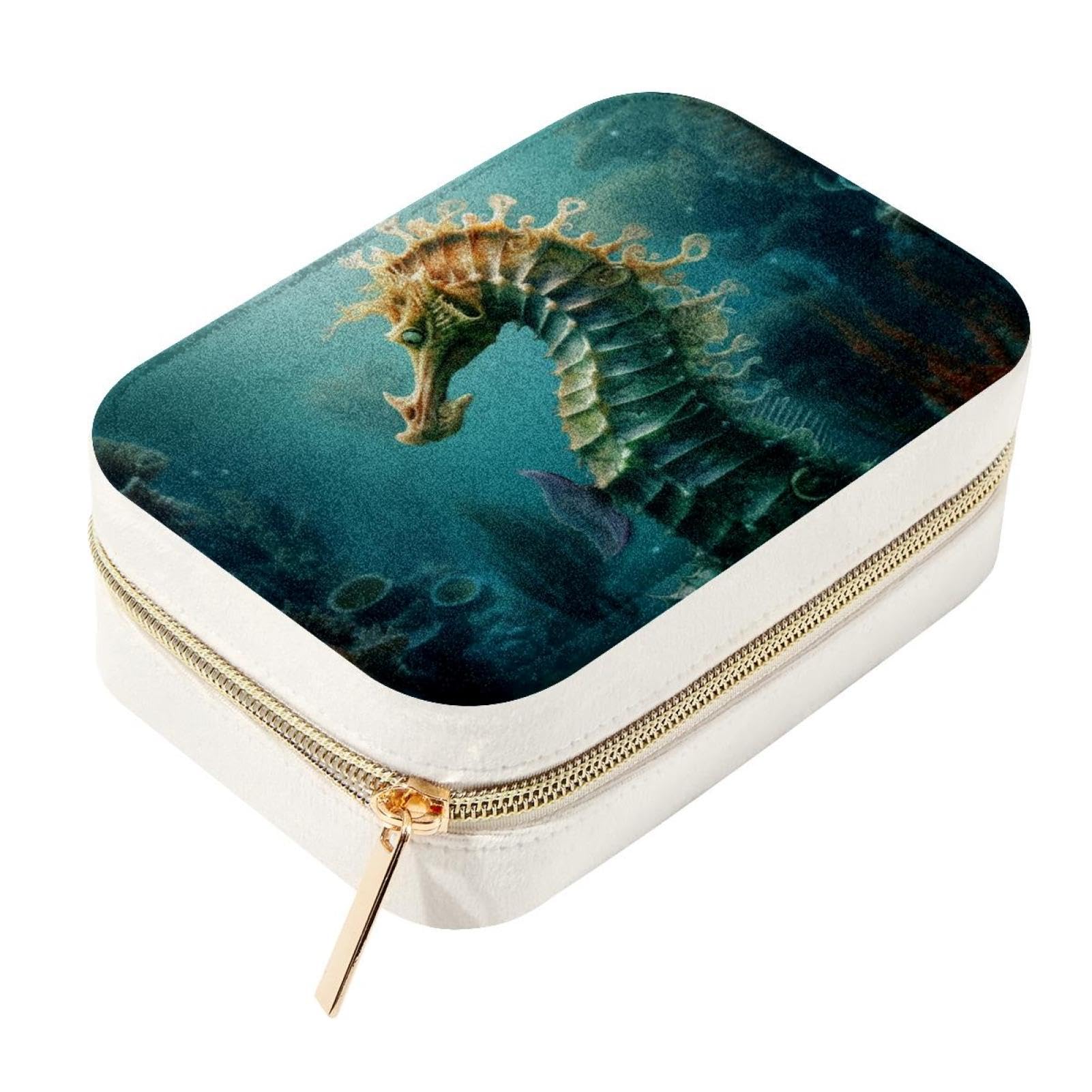 Joyero de caballito de mar compacto con cremallera metálica para guardar collares
