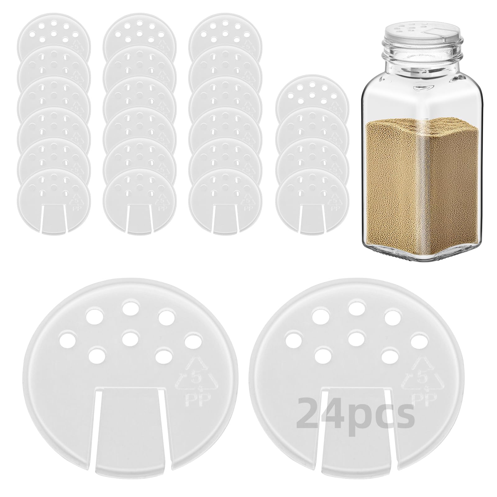 24Pcs Plastic Adapters for 4oz Glass Spice Jars,White Spice Caps -Special 2-in-1 shaker lid for jars Pour and Shake style with seal (24)