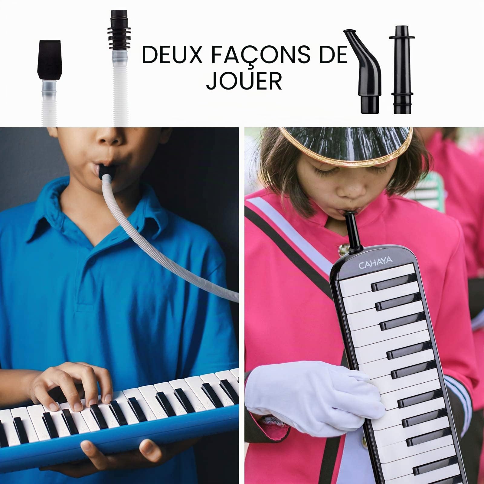 CAHAYA Mélodica 32 Touches avec Etui et Embout Flexible en plastique pour Enfants, Amateur de Musique, Noir CY0050-1