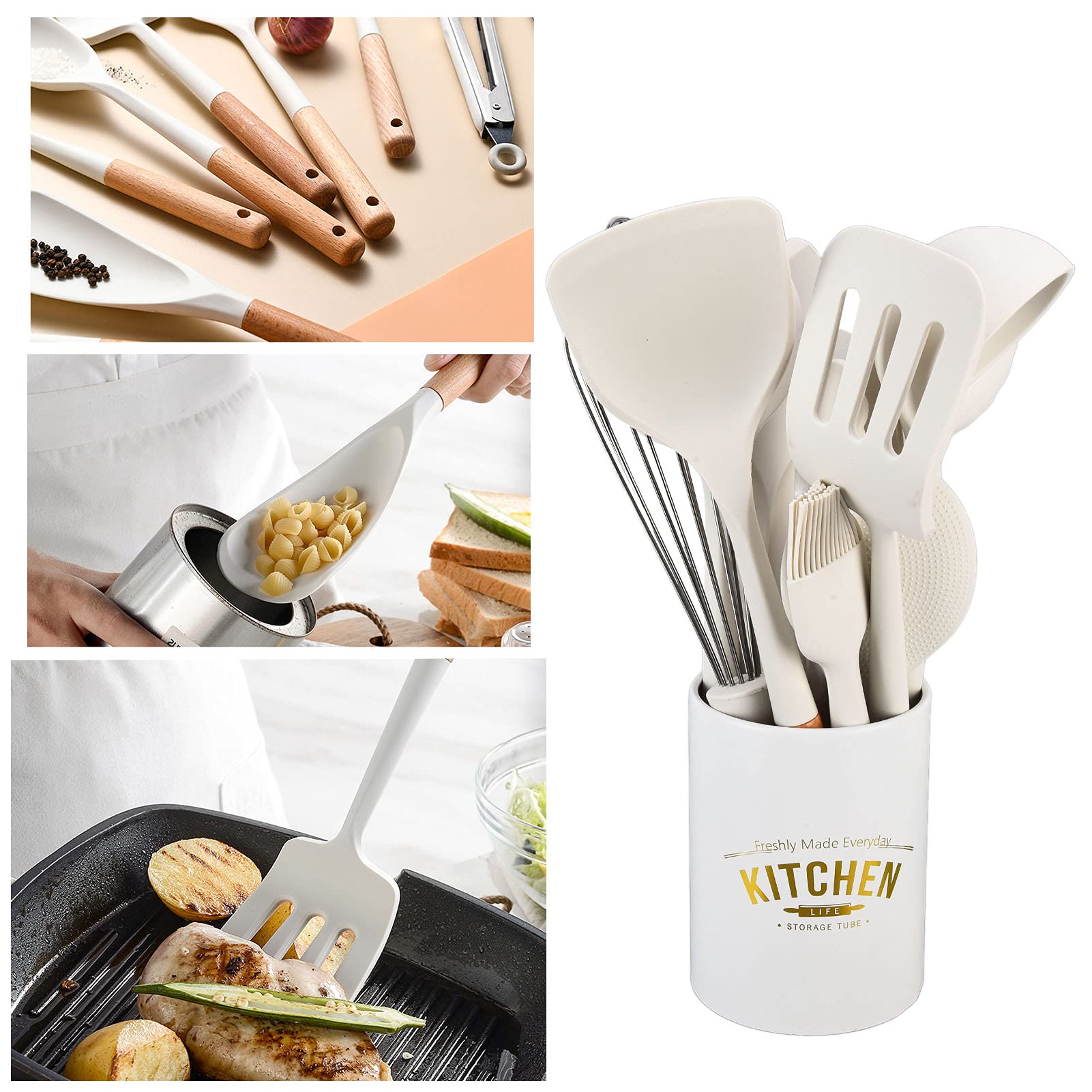 Fdit Kit d'ustensiles de Cuisine antiadhésif en Silicone, Ensemble d'ustensiles de Cuisine en Silicone résistant à la Chaleur pour la Cuisine pour la Cuisson