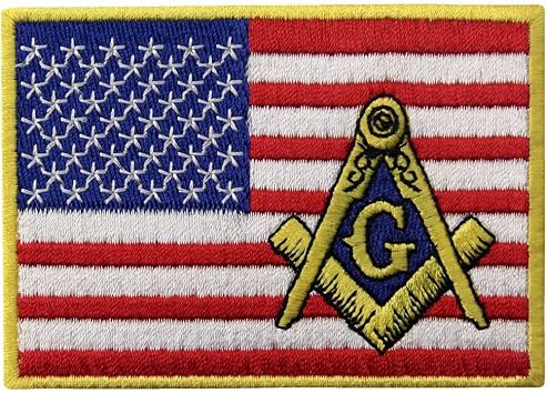 American Flag Masonic Patch Embroidered USA Square Compass Applique Iron On Sew On Emblem