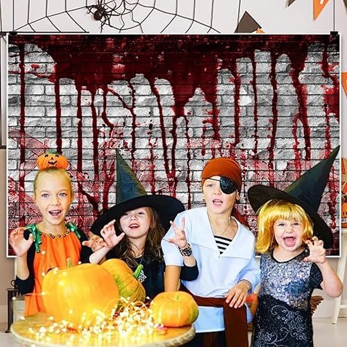 Miniatura 7 de Telón de fondo de pared de ladrillo sangriento de 7 x 5 pies, para Halloween, diseño de salpicaduras de color rojo aterrador, fondo de sangre de