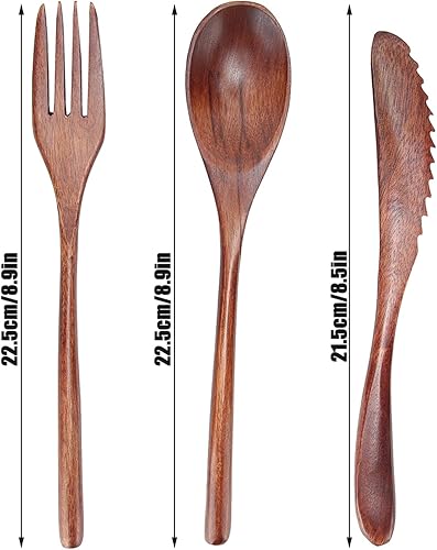 Miniatura 5 de Juego de cubiertos, 3 piezas de madera cubiertos de madera cuchara tenedor cuchillo juego de cocina cubiertos de madera cubiertos tenedor cuchara