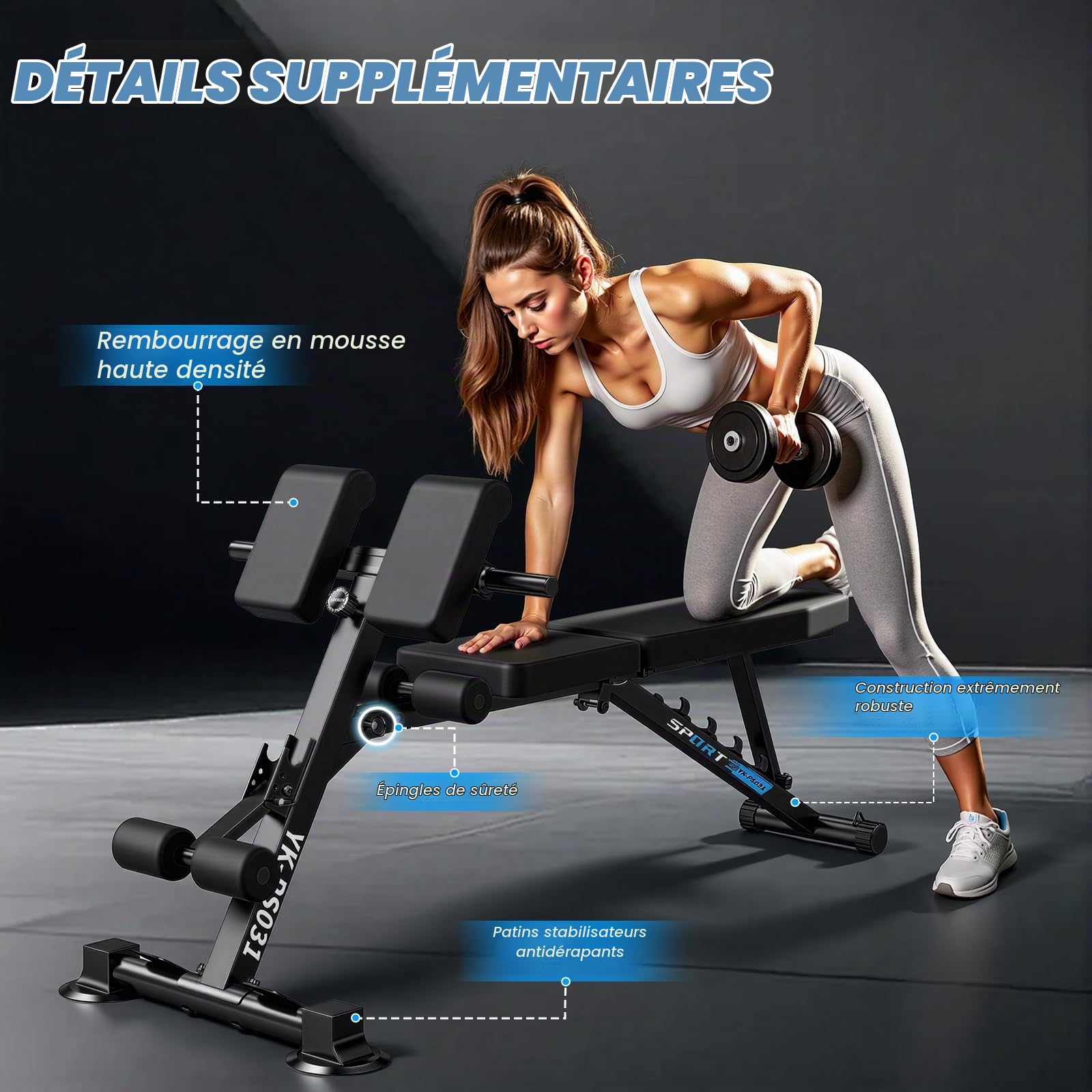Banc musculation - Banc de musculation Réglable - Permet de Plat/Incliné/Décliné/Vertical etc.- Pour Entraînement Corps Complet à la Maison & au Bureau - Capacité 300KG - Banc d'Haltères pliable