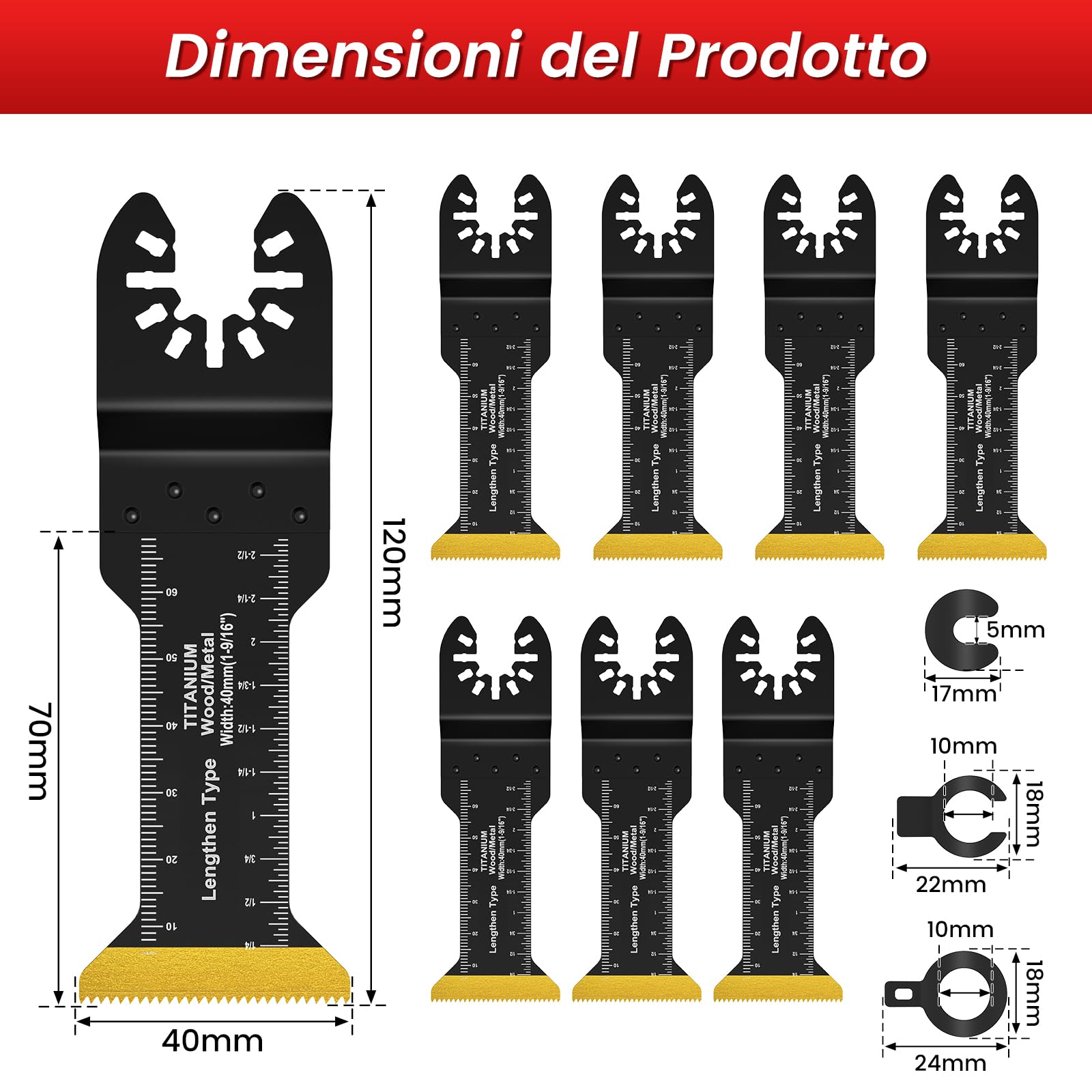 8Pezzi Titanio Lame Utensile Multifunzione Accessori per Utensili Oscillanti Lame Multifunzione Compatibili con DeW Makita Rockwell Bosch Milwaukee (8pz Extra-lungo)