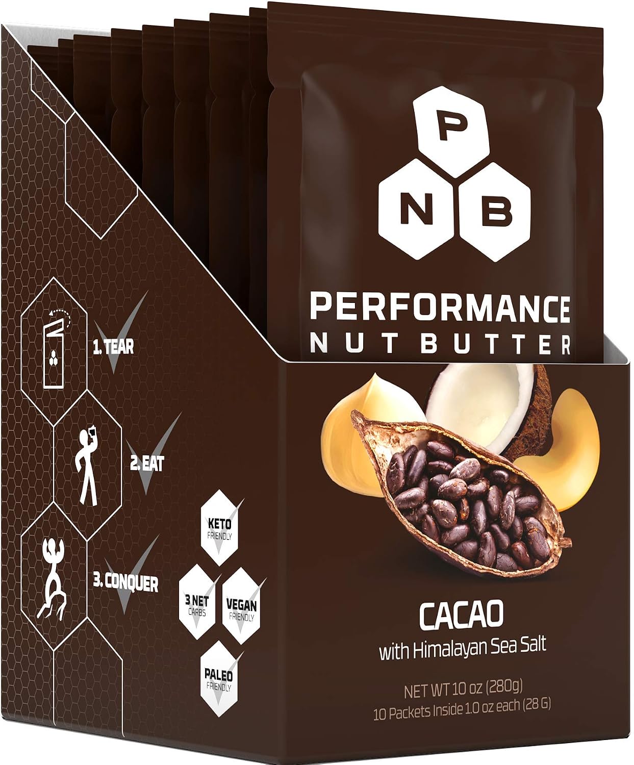 Keto Nut Butter Cacao, Cashew, Coconut & Macadamia Whole 30 Approved Food, Healthy Choc Fat Bomb Packets - Paleo & Vegan Friendly Low Carb Snacks, Perfect Ketogenic Diet Foods - Zero Added Sugar Snack