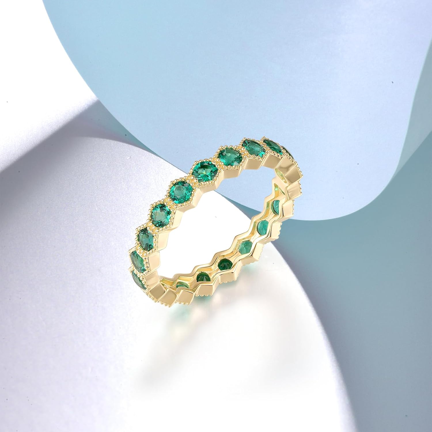 Santuzza 10K Solid Gold Gemstone Genuine Diamond Eternity Ring for Women