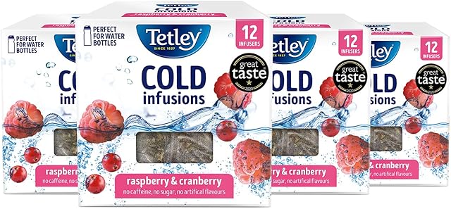 Tetley Raspberry and Cranberry Cold Infusions (4 Boxes of 12 Tea Bags Total 48 Tea Bags)