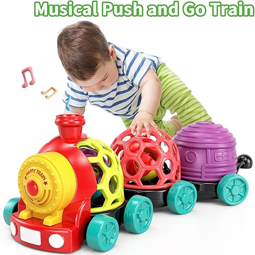 Miniatura 2 de Tren de juguete para bebés, juguete de autos suaves para niños de 6 a 12 meses, juguete de tren musical para niños pequeños de 1 a 3, sonajeros