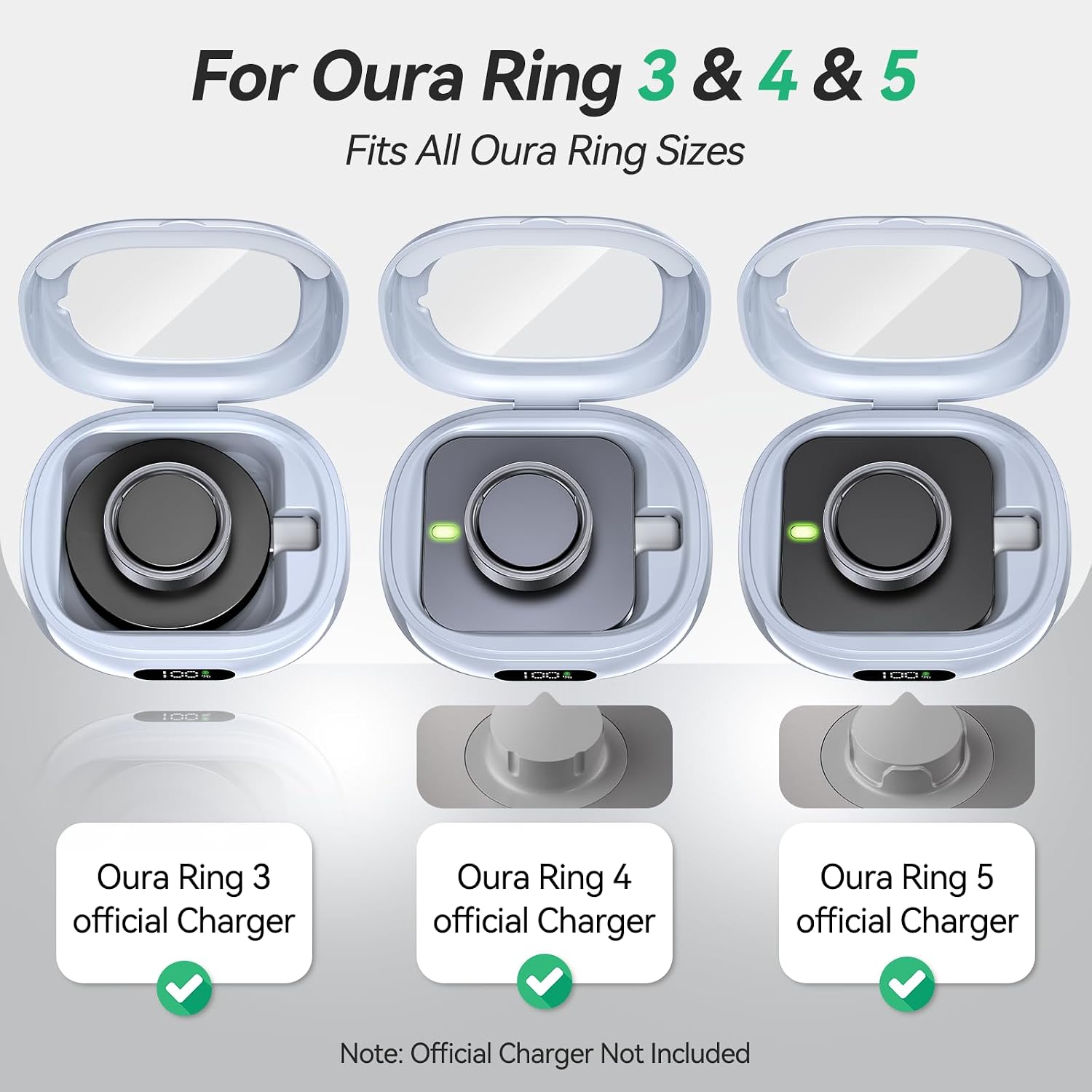 Tensea Portable Charging Case Compatible with Oura Ring Gen 5 & Gen 4 & 3, 2000mAh Wireless Power Station, Universal Fit, 30-Day Runtime Charger Accessories (Official Charger NOT Included) thumbnail