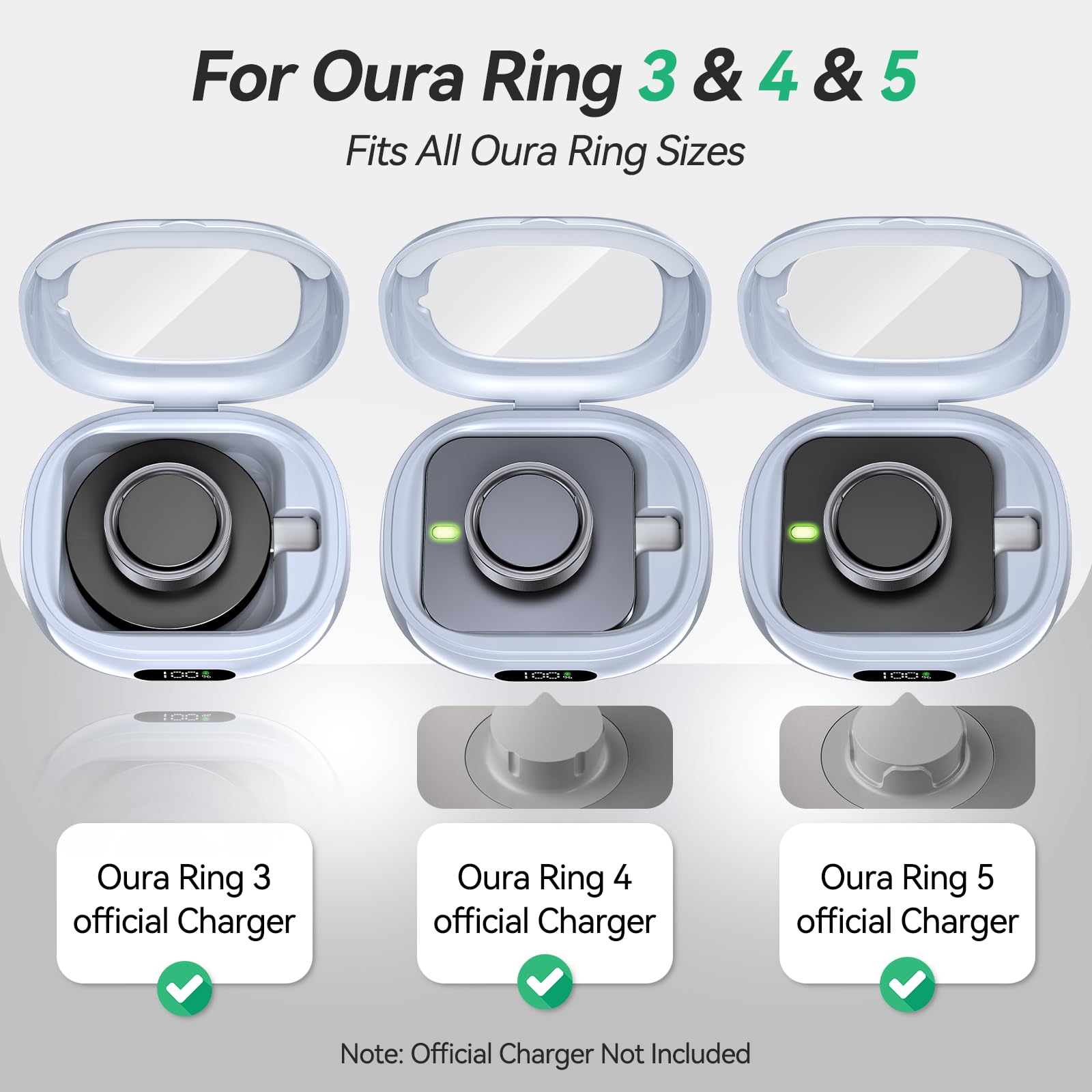 Tensea Tragbares Ladegerät, kompatibel mit Oura Ring Gen 4 & Gen 3, 2000 mAh kabellose Powerstation, universelle Passform, 30-Tage-Laufzeit-Ladegerät-Zubehör (offizielles Ladegerät nicht im