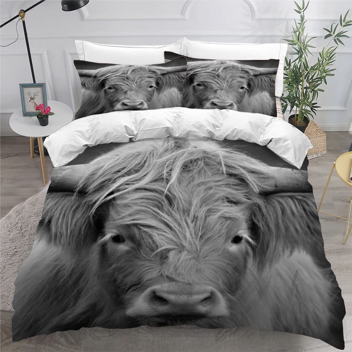 Luoru Boys Color23 Double Duvet Cover Highland Cattle 200X200 Cm 3D Printed Animal Cow Bedding Set With Zipper Closure Ultra Soft Microfiber Kids Girls Teens Comforter Quilt Cover With 2 Pillowcase 50X75