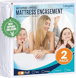 Utopia Bedding Full Size Mattress Protector 2-Pack, Waterproof Zippered Encasement with Bed Bug Protection