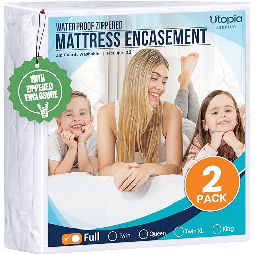 Utopia Bedding Mattress Protector Zippered Full Size (Pack of 2), 100% Waterproof Bed Bug and Dust Mite Proof Mattress Encasement, Absorbent 6 Sided Mattress Cover