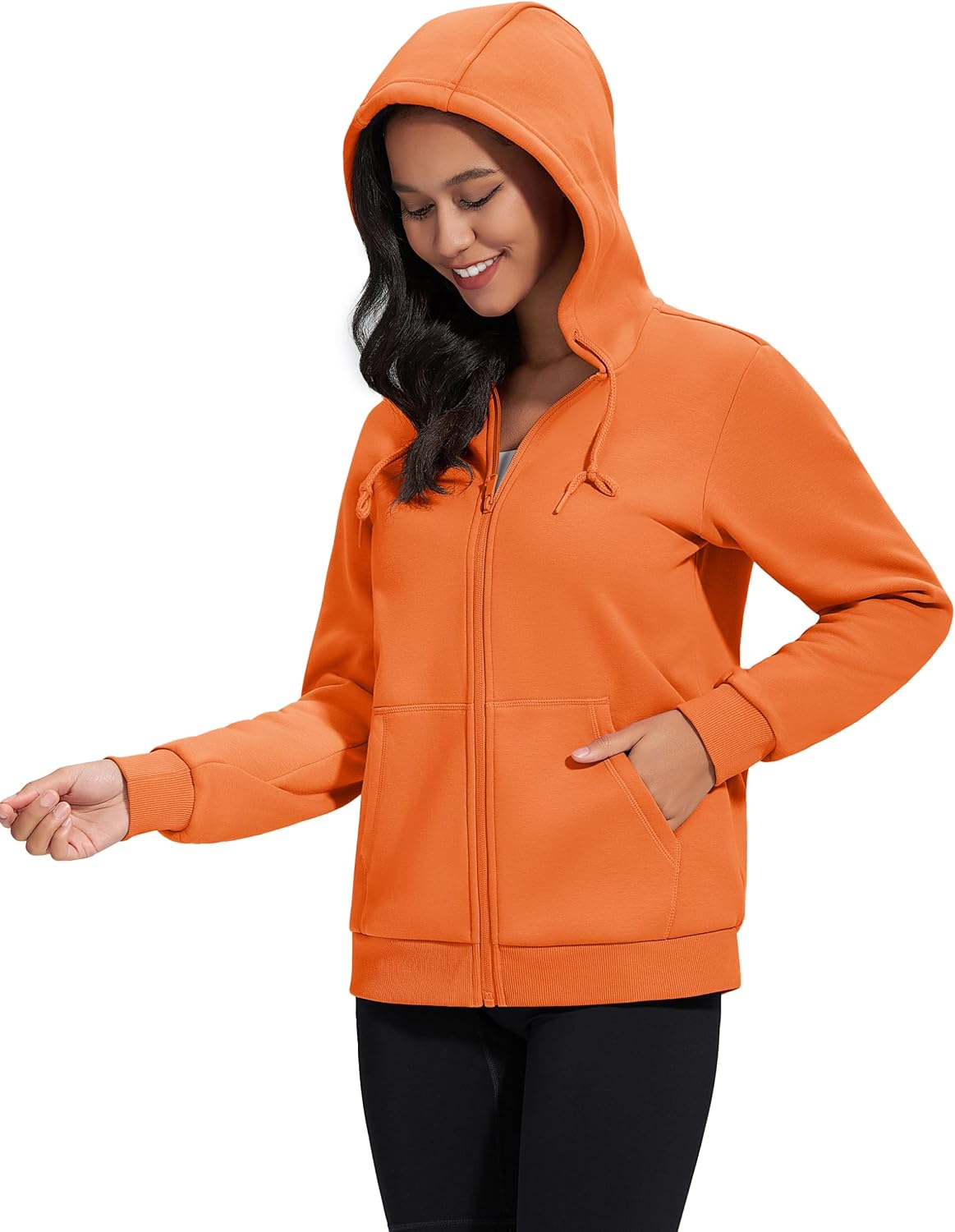 MAGCOMSEN Zip Up Hoodie Women Fleece Lined Jacket Hooded Sweatshirt Casual