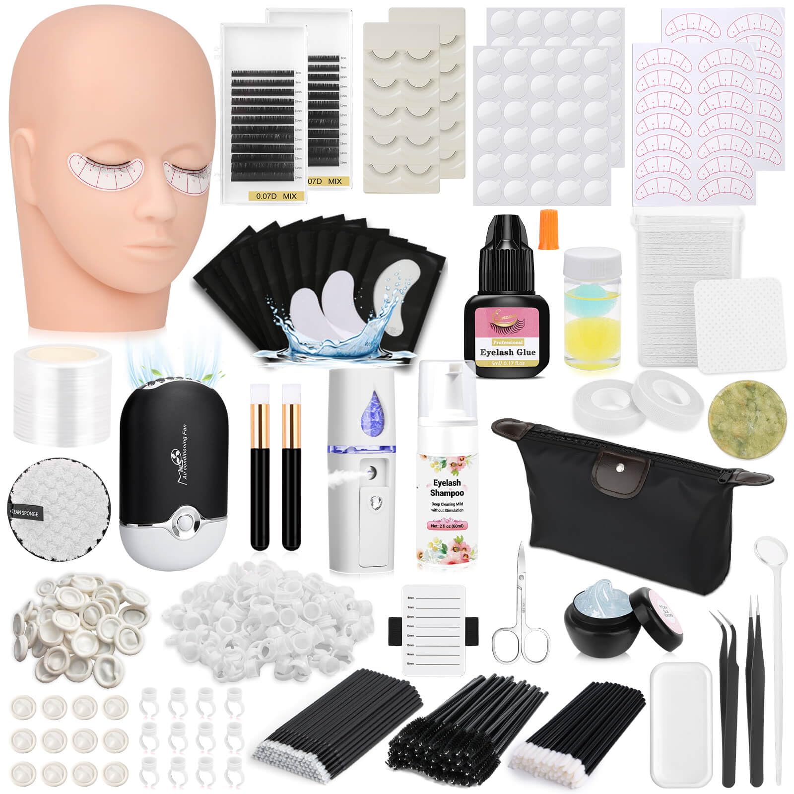 Photo 1 of Tetutor Lash Kits Extensions Kit for Beginners, Eyelash Lash Extension Kit for Beginners with Lash Mannequin Head, Lash Extension Practice Kit Starter Kit with Everything USB Fan, Lash Glue, Shampoo
