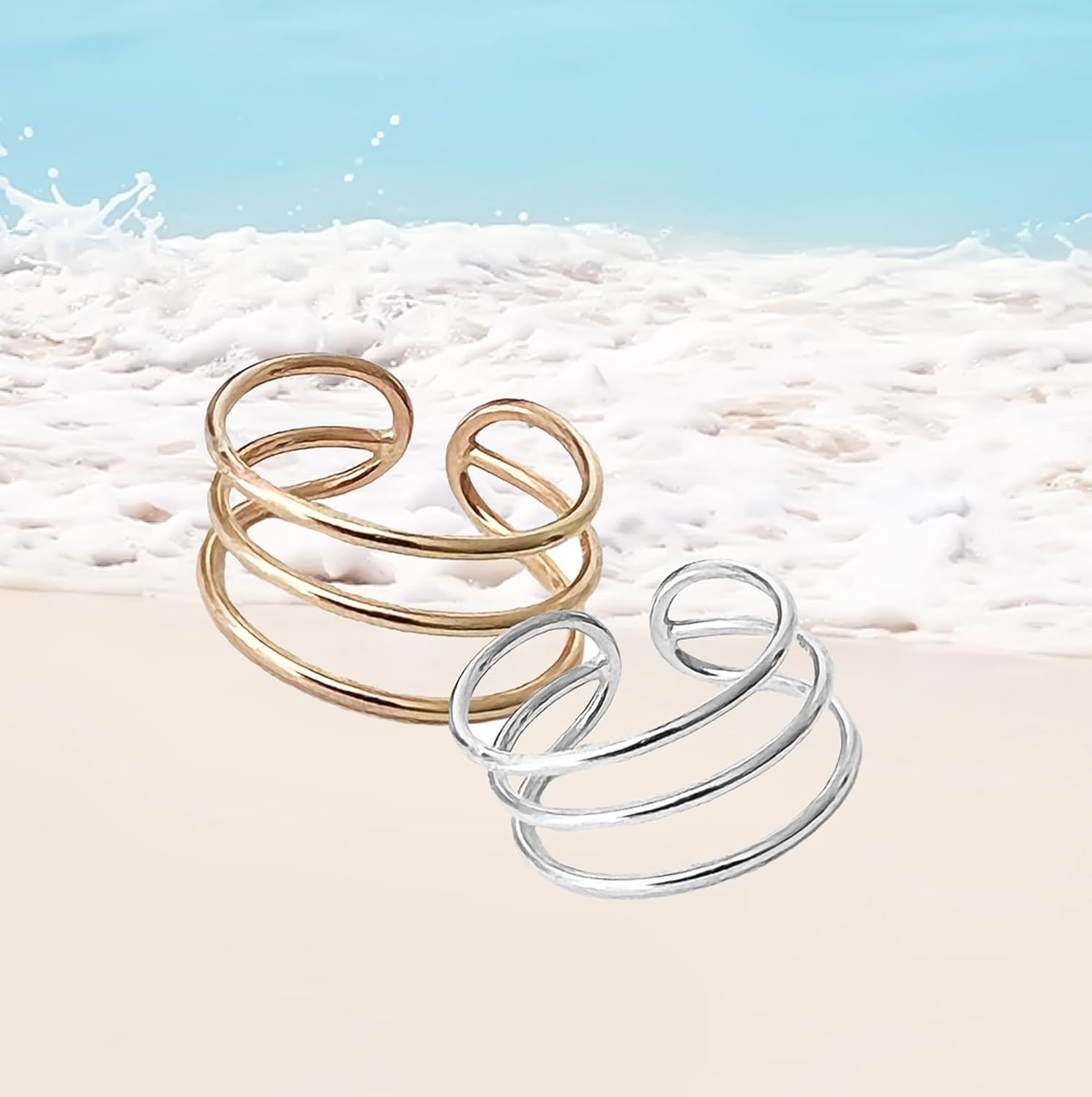 TOE RINGS & THINGS | Three Arch 14k Gold Fill or Sterling Silver Adjustable Toe Ring | Unisex Design | Three Skinny Strands Open Back Toe Ring