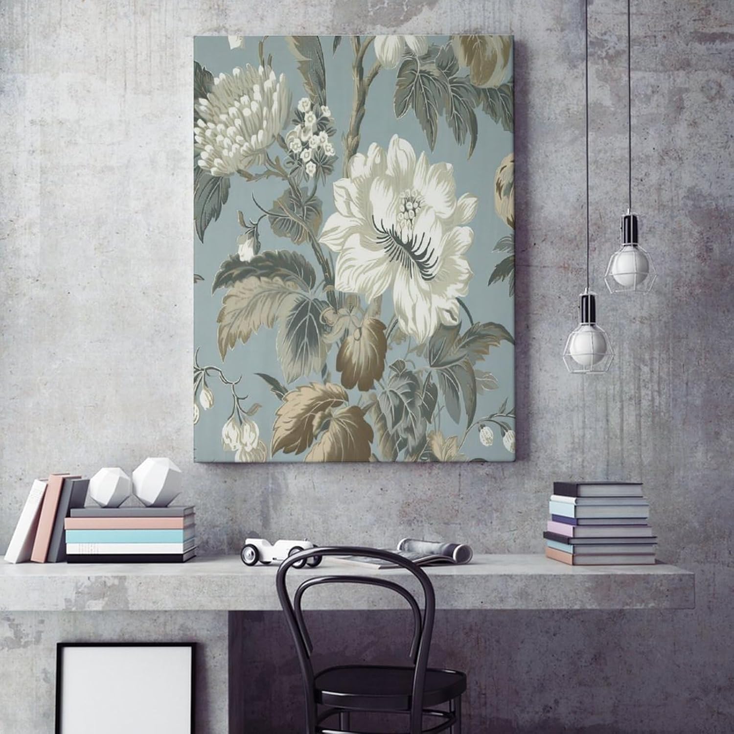 Wall Art Canvas 12x16in,Blue Turquoise and White Chinoiserie Floral Canvas Wall Art Typography Home Office Wall Decor Prints Framed Artwork for Bed Living Room Modern Paintings Birthday Gifts
