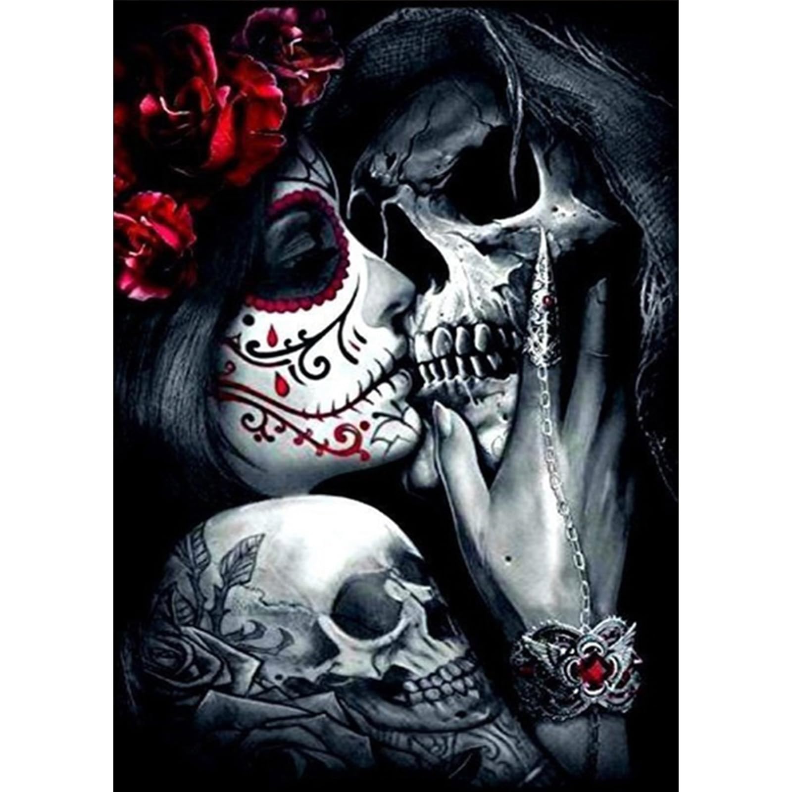 Jawecci Halloween Skeleton Diamond Painting Kits, 5D DIY Diamond Painting Terry Skull Kits for Adults Beginners, Full Drill Round Diamond Dots Craft Set Gifts 30X40cm โ image 1