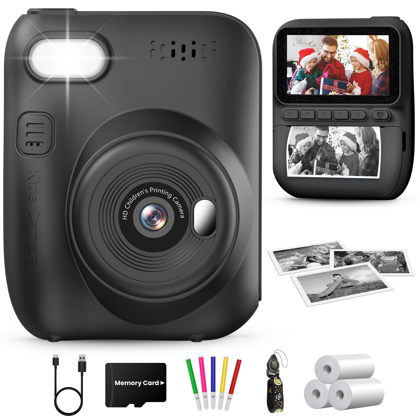 GREENKINDER Macchina Fotografica Bambini Istantanea,3,0 Pollici 14MP Fotocamera Istantanea Bambini Scheda Memoria,1080P Fotocamera Digital per Bambini,Giocattolo Regalo Natale per Bambino da 3-12 Anni