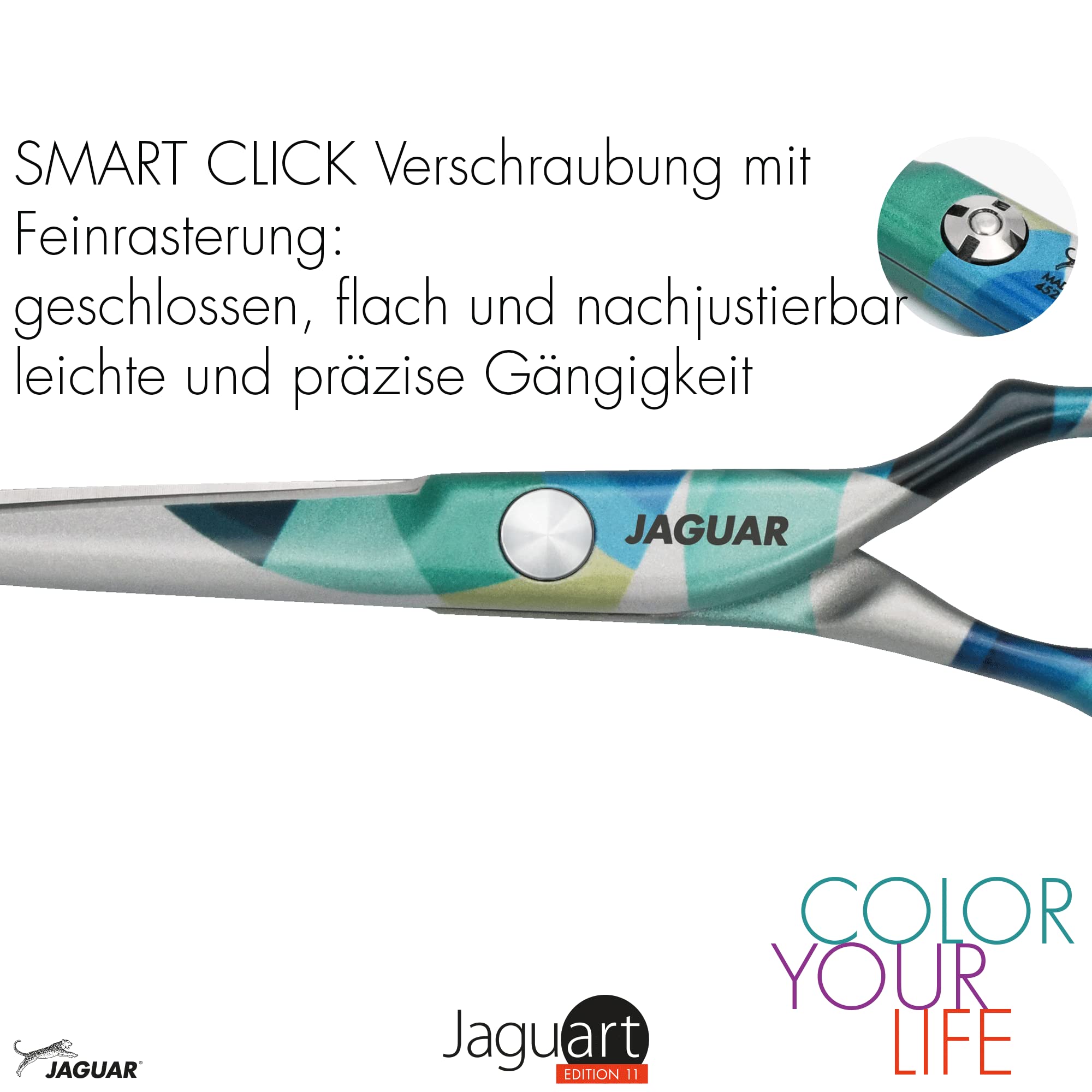 JAGUAR Haarschere JaguART IN MOTION 5.5" | ergonomische Griffstellung | Friseurschere im Offset-Design | antiallergene, resistente High-Tech-Beschichtung in Fotoqualität | Made in Germany