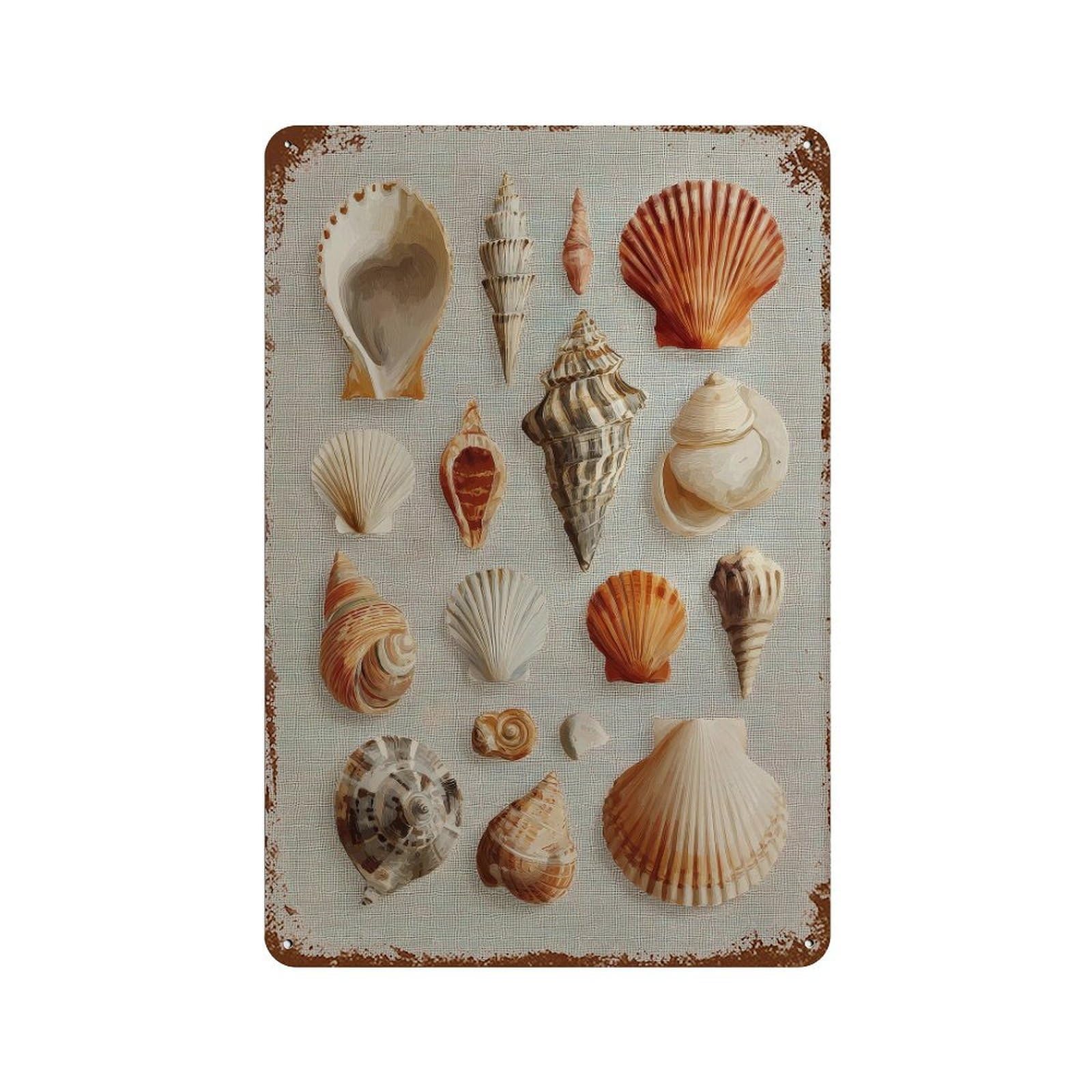xiaoxiaoshen Seashell Collection. Realistic Coastal Wall Decor Art Metal Tin Poster Modern Home Decor Art Home Bar Shop Decorations Vintage Sign 30x20cm
