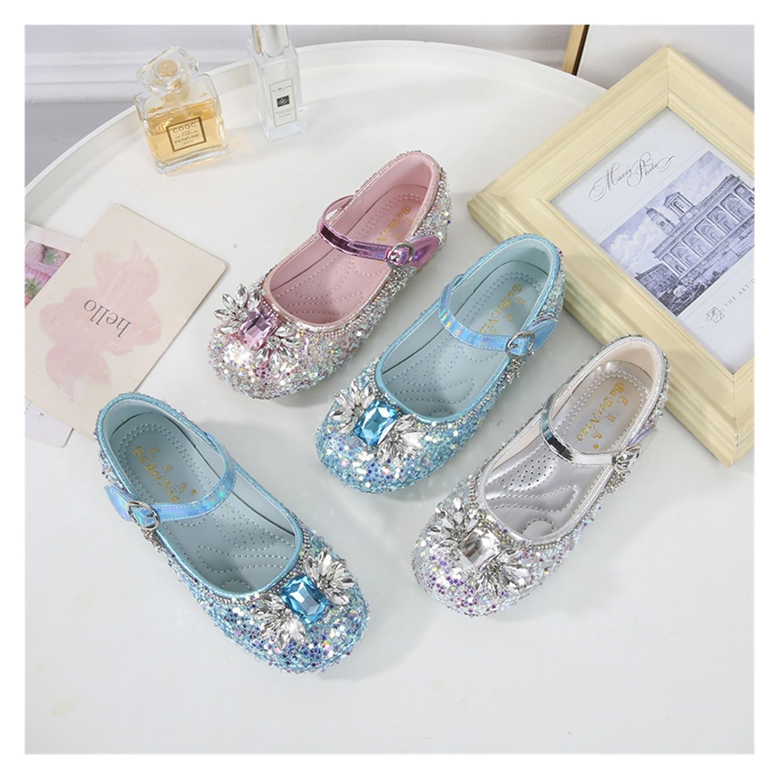 Scarpa Da Ballo Per Bambini Con Glitter Scarpe da principessa for bambini Scarpe da sposa for feste con strass di lusso for ragazze Scarpe in pelle for bambini con tacchi alti con paillettes glitterat
