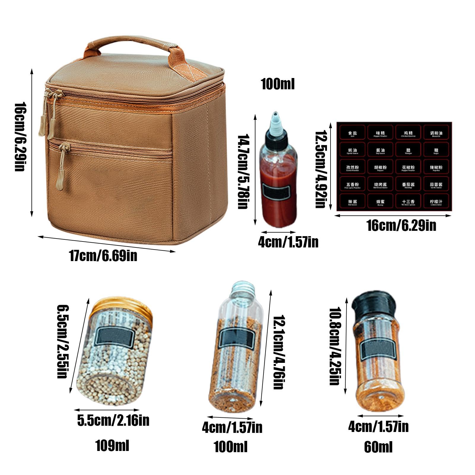 Kit de especias para camping, tarros de condimentos portátiles con bolsa de almacenamiento para picnics, barbacoas y senderismo. Solución práctica de almacenamiento de alimentos, incluye múltiples