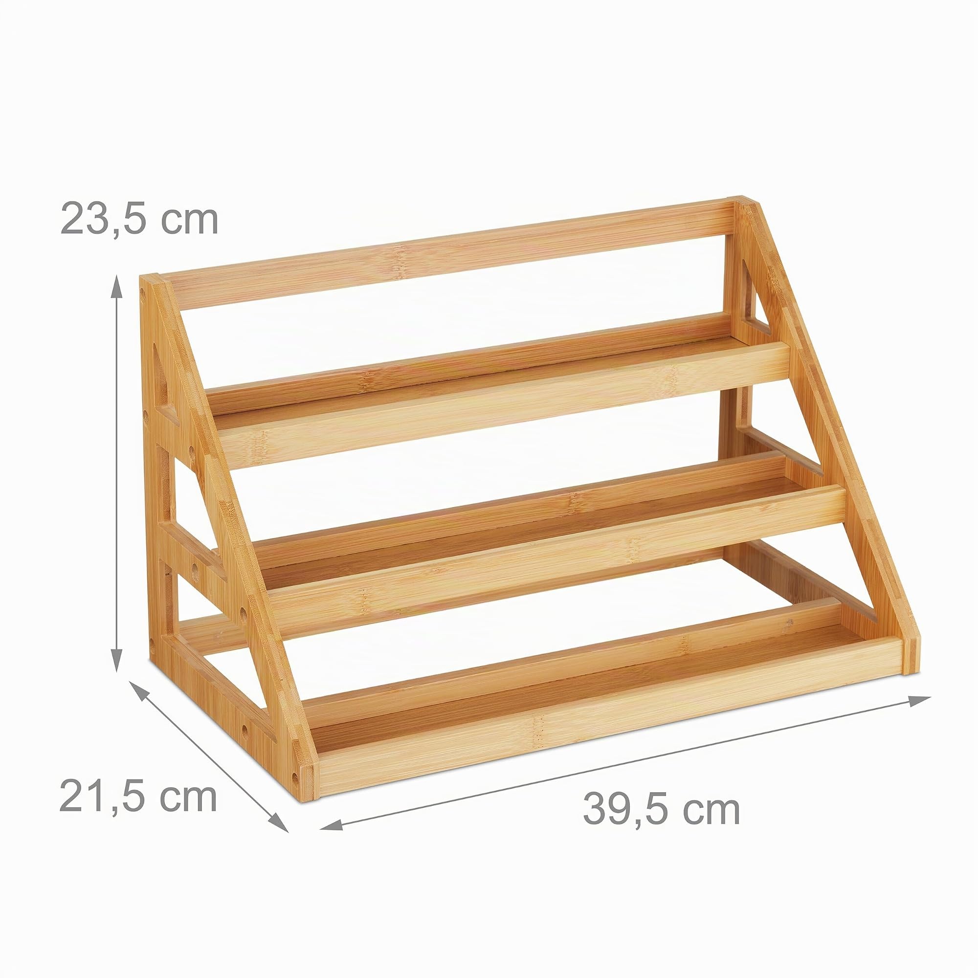 Relaxdays Estantería Especias Bambú, Organizador Botes Especieros, Escalera 3 Niveles, 23,5 x 39,5 x 21,5 cm, Natural