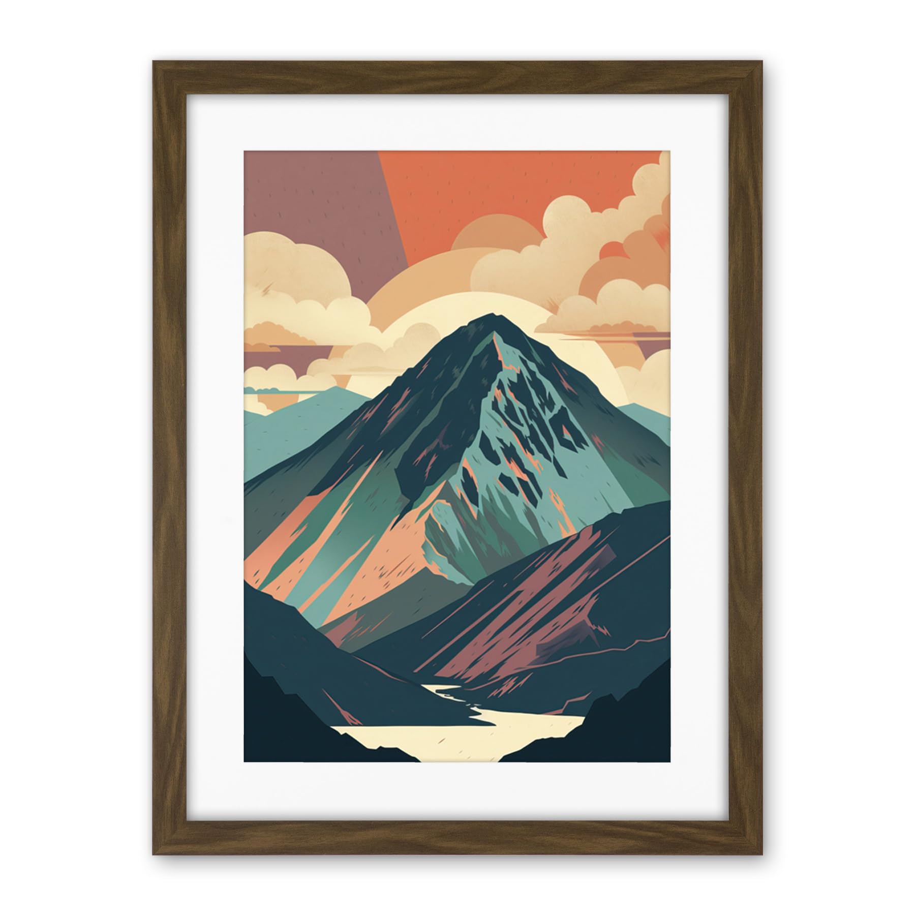 Artery8 Mountain Hill Sunrise Boho Landscape Illustration Artwork Framed Wall Art Print 18X24 Inch