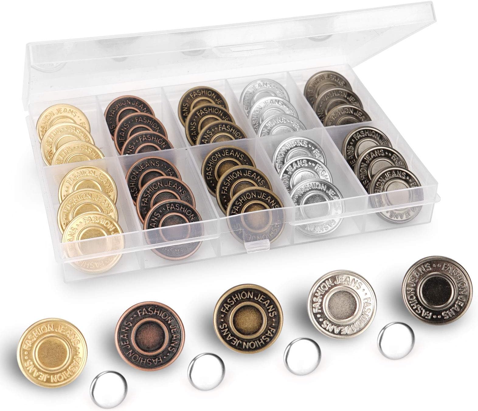 108PCS Jeans Buttons Pins with Screwdriver, 17mm NoSew