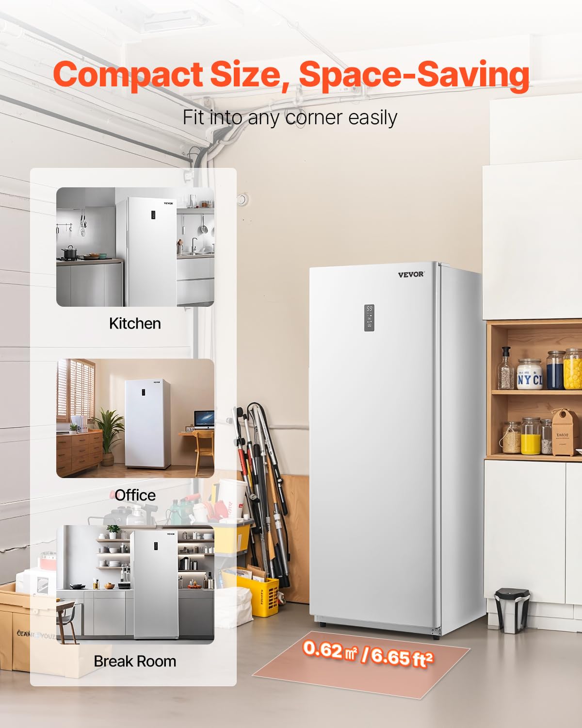 VEVOR Convertible Freezer/Refrigerator, 20.2 Cu.Ft Frost Free Upright Freezer With Temp Control Panel, Door Open Too Long Alarm, Adjustable Shelves And LED, Standing Fridge For Kitchen, Office, Garage on Fridge.com - View 6