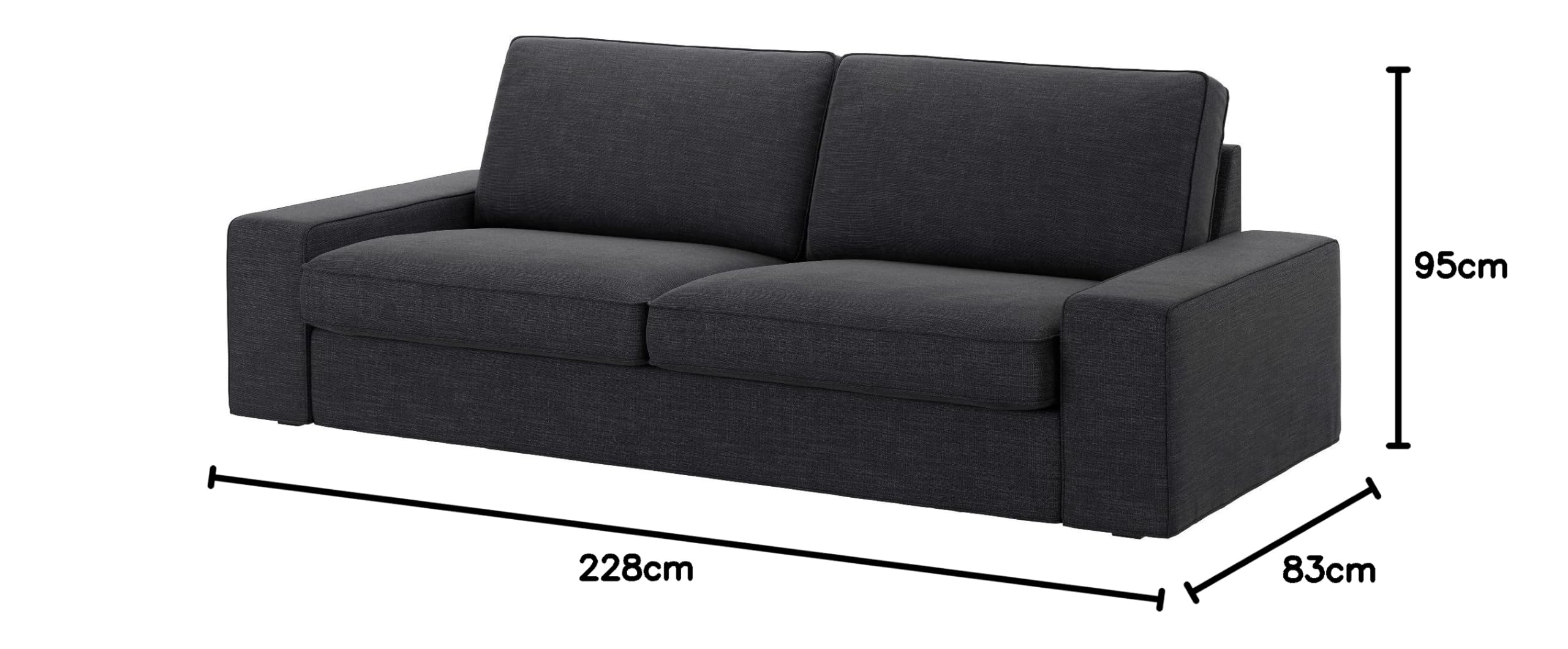 IKEA KIVIK 3-Seat Sofa Cover – Hillared Anthracite, 55% Cotton Blend, OEM 003.489.20