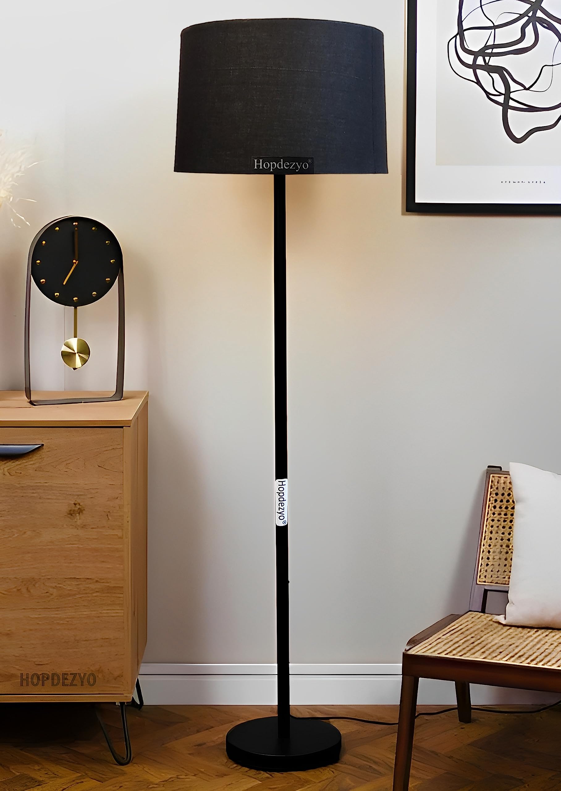 Hopdezyo Tall Metal Corner Floor Lamp With Black Drum Shade for Home Decor, Living Room, Bedroom & Office