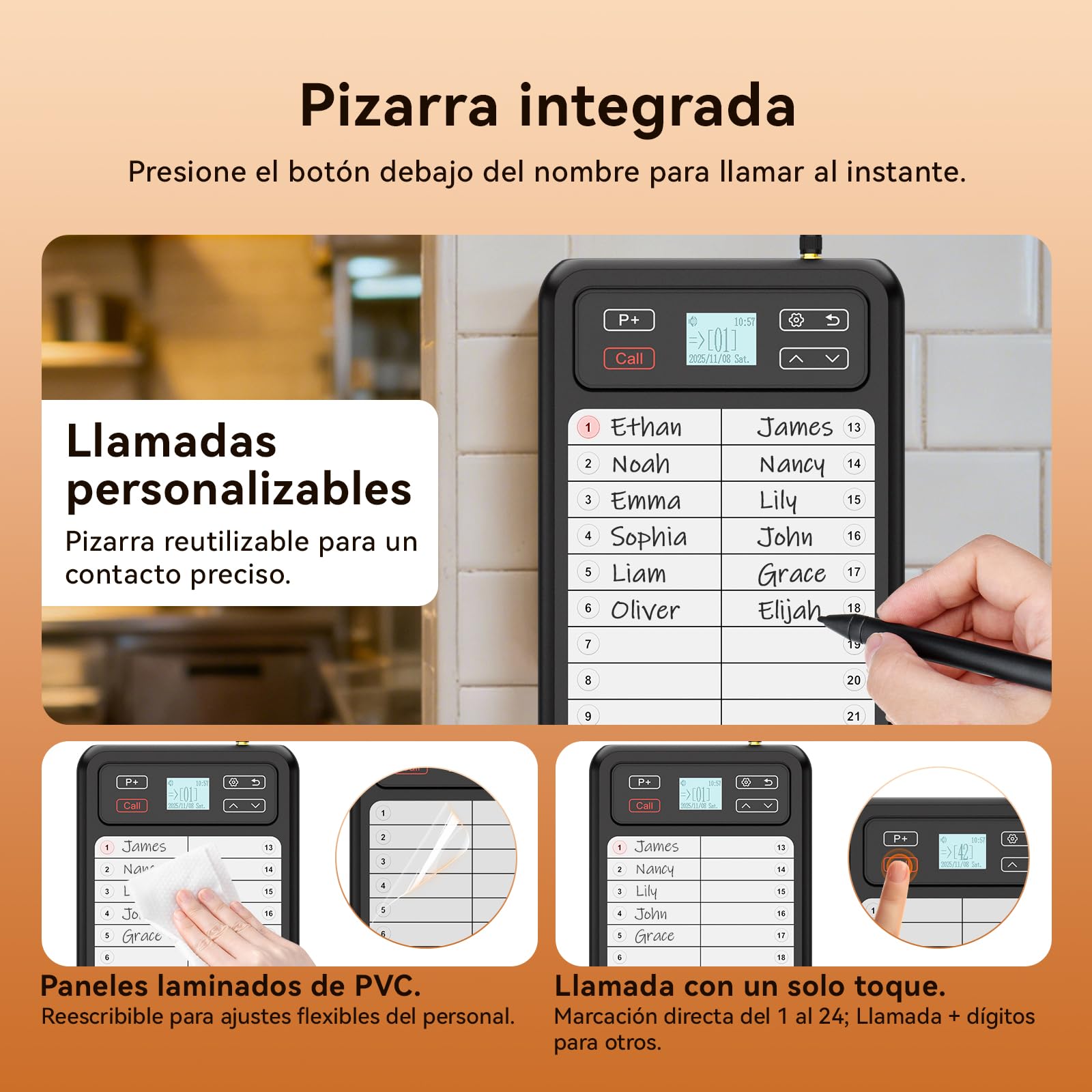 Retekess TD037 Buscapersonas Restaurante, Sistema de Llamadas Restaurante con Teclado de 24 Teclas, Intermitente y Audible, Incluye 6 Buscapersonas para Restaurantes, Cafeterías, Bares