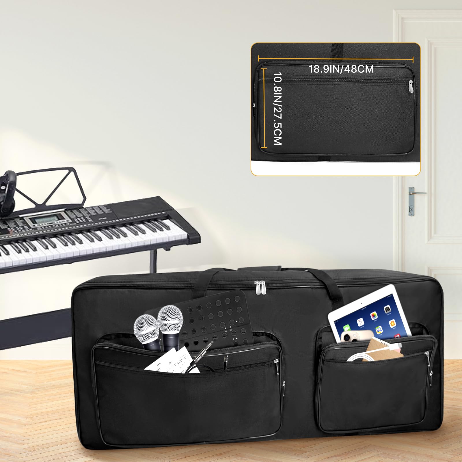 SUNDOY Funda para piano eléctrico, mochila de Oxford 600D con acolchado de algodón de 10 mm, ligera, duradera y de viaje (105 x 15 x 43,5 cm)