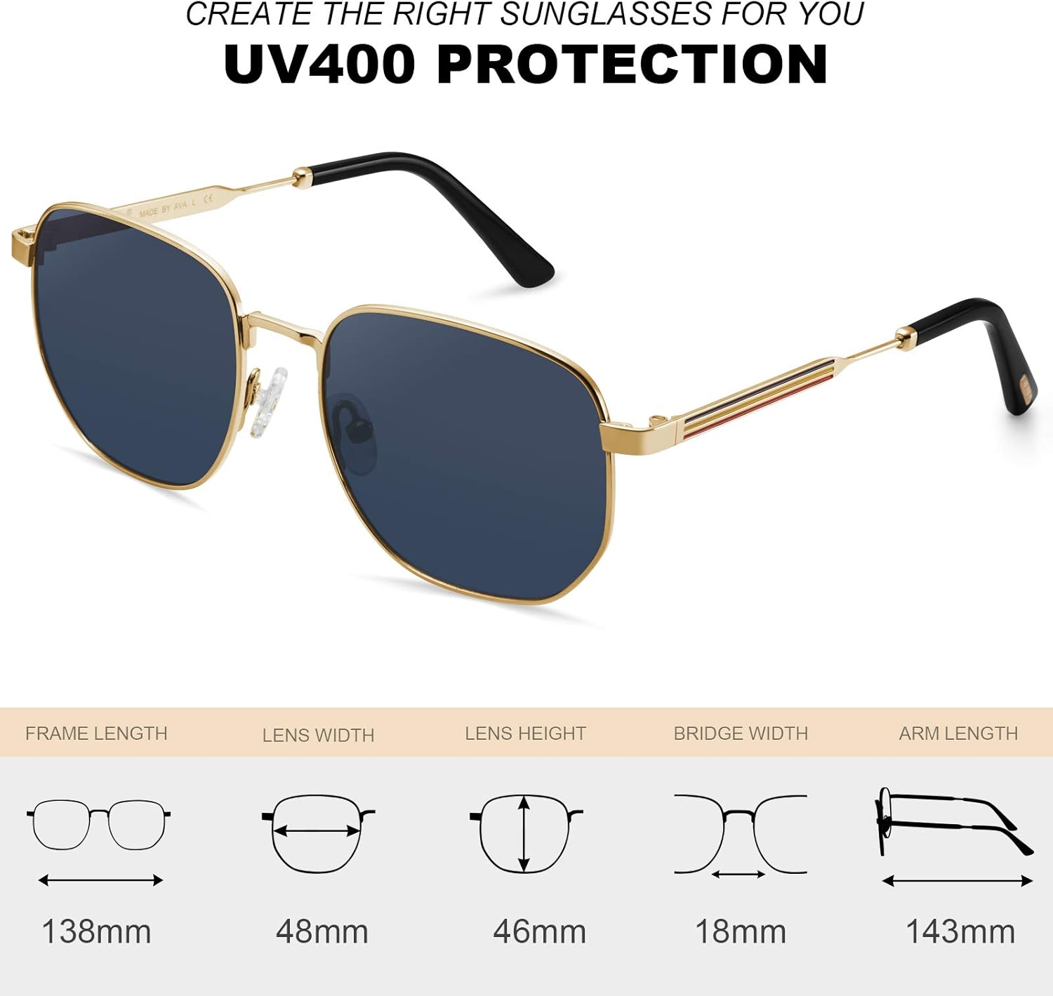 AVAWAY Polarized Sunglasses for Womens Gold Metal Frame UV Protection Category 3 Sun Shades Sunnies Square - Image 4