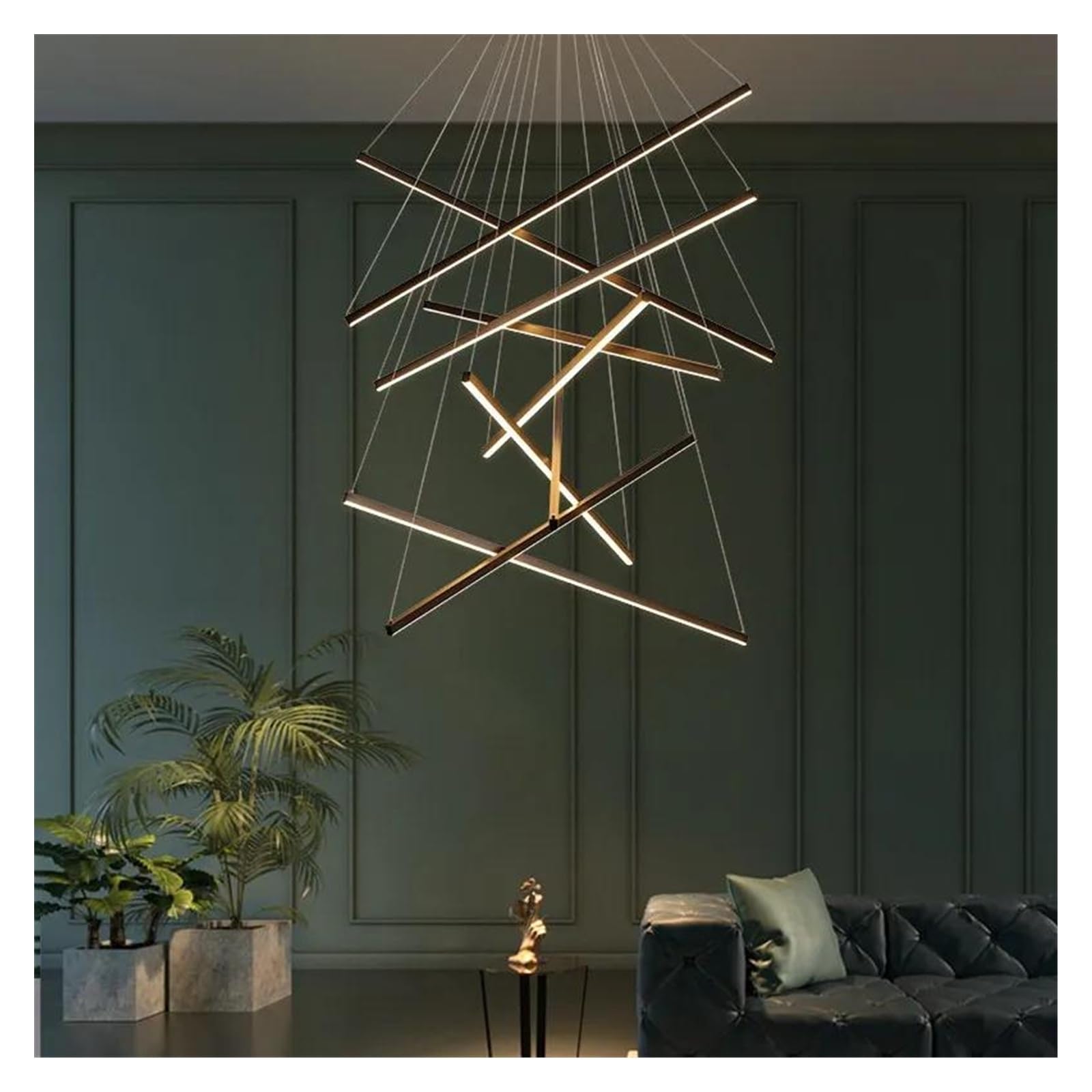 Generico Lampadario a scale nere, semplice e moderno, edificio duplex alto, soggiorno vuoto, corridoio, personalità creativa, lampada a LED lunga(Changeable,9 lamp arm)