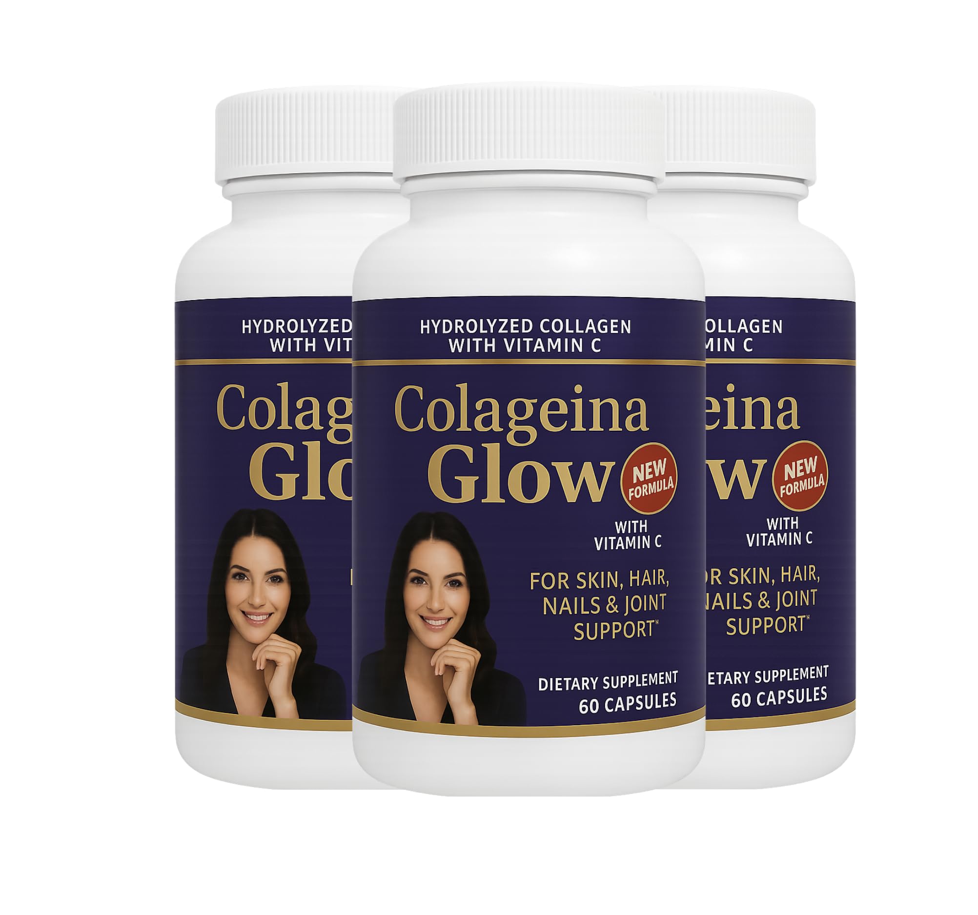 Hydrolyzed Collagen with Vitamin C Colageina Glow Pack of 3 180 Capsules Total 1000 mg Each Beauty Routine