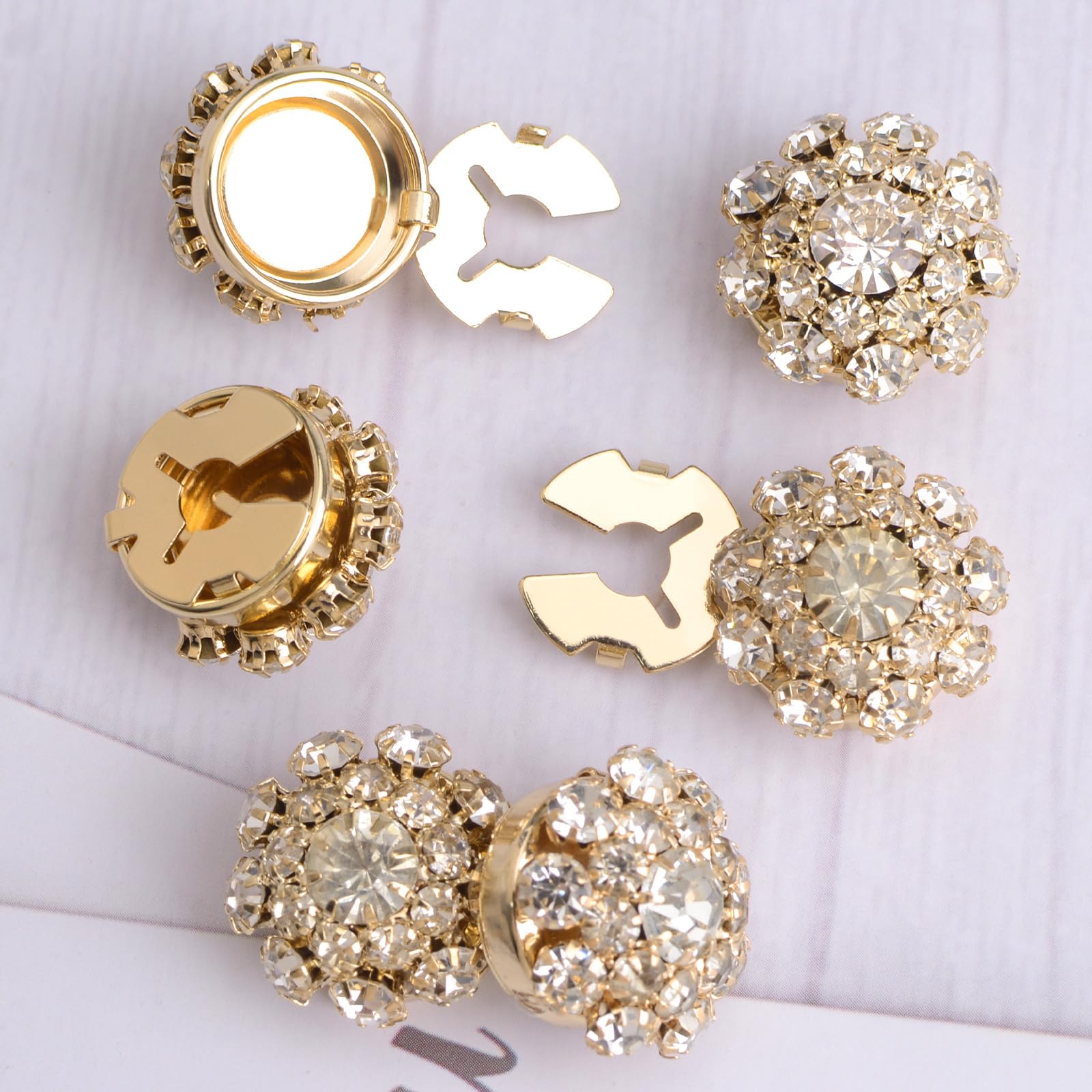 Lot De 6 Cache-boutons Avec Strass Et Base Dorée, Pour La Couture Et La