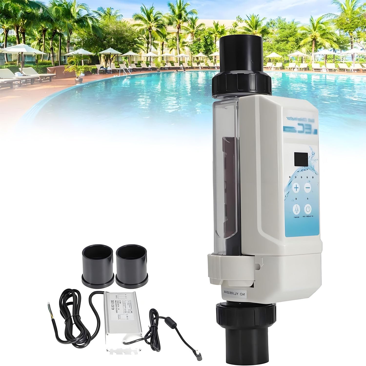 AiODiO Automatic Self Cleaning Salt Chlorinator,Swimming Pool Chlorine Machine with Goggles, Saltwater Pool Machine with Automatic Cleaning 8g/h, 12g/h, 16g/h, 20g/h - Water Level Detection 12g/H
