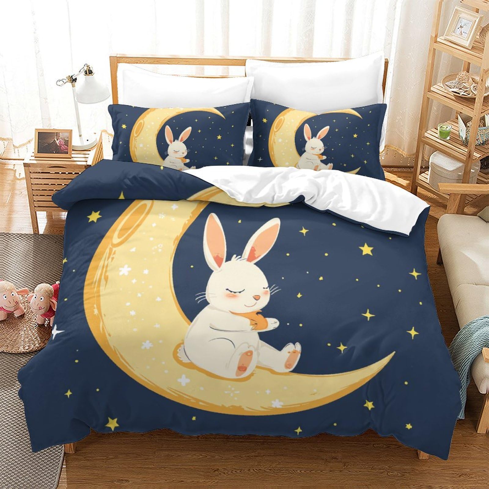 Housse de couette antibactérienne lapin 3D finie la literie terne et allergène
