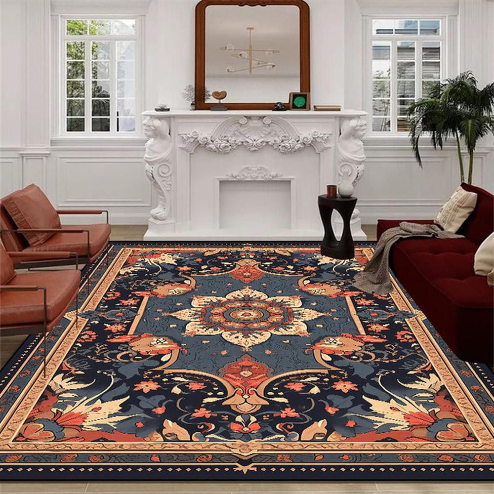 Tapis de salon en flanelle lavable rétro DT 5204 pour canapé et chambre