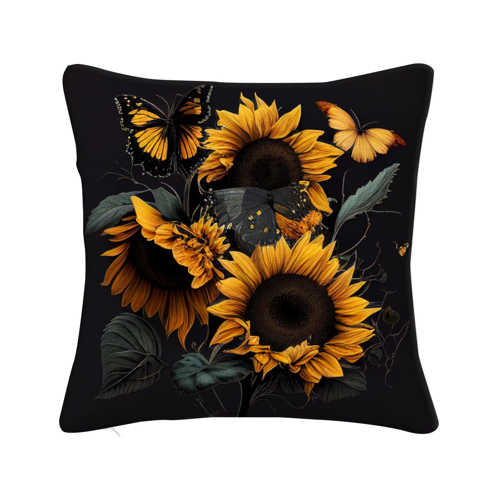 Cioroper Sunflower with Black Background and Butterfly Pattern Printed Soft Decorative Square Throw Pillow Covers Cushion Covers Pillowcases，Couch 16