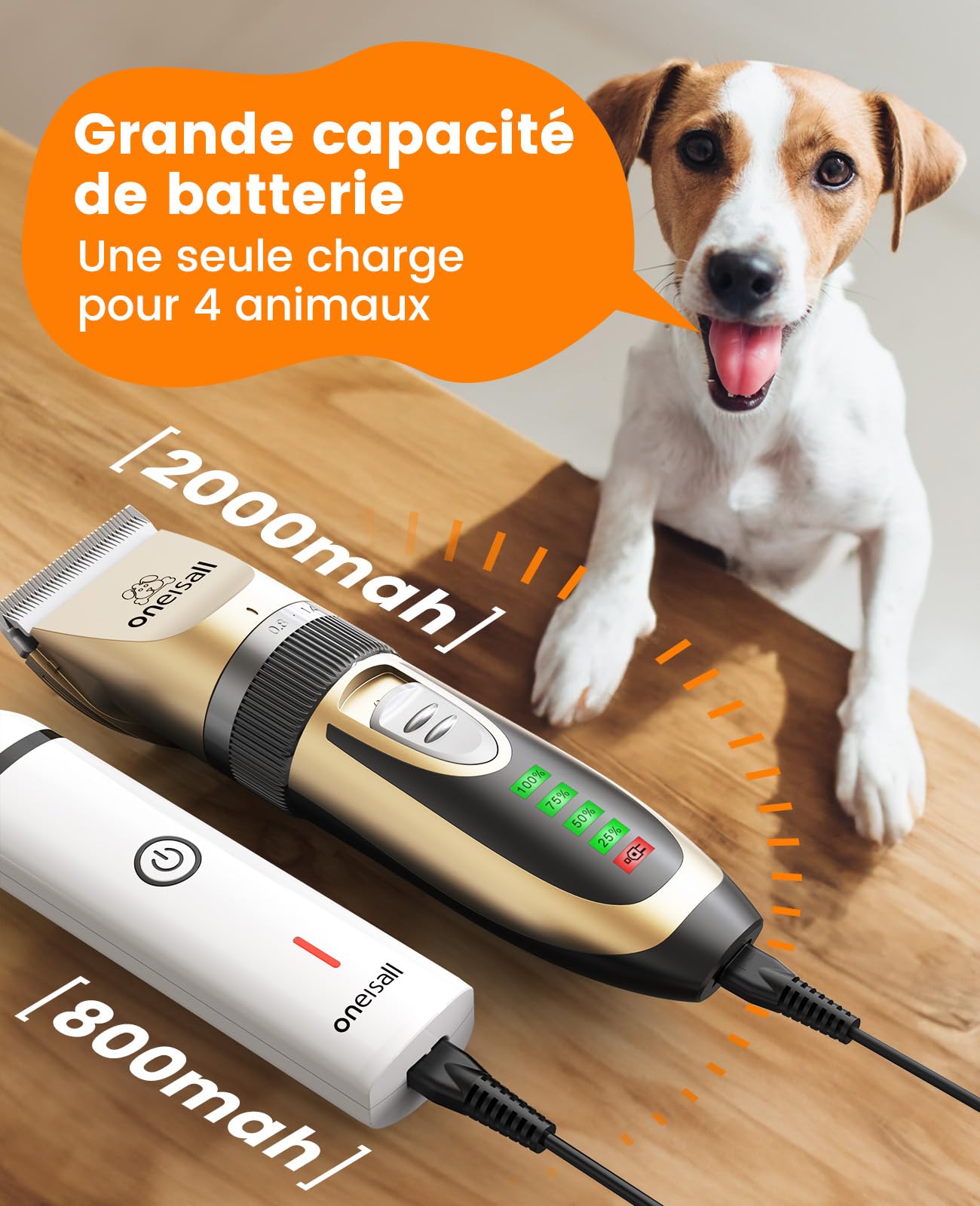 Tondeuse pour chiens et tondeuse pour pattes oneisall, kit 3 en 1, silencieuse, sans fil, pour le toilettage des animaux, pour petits et grands chiens, chats et autres animaux