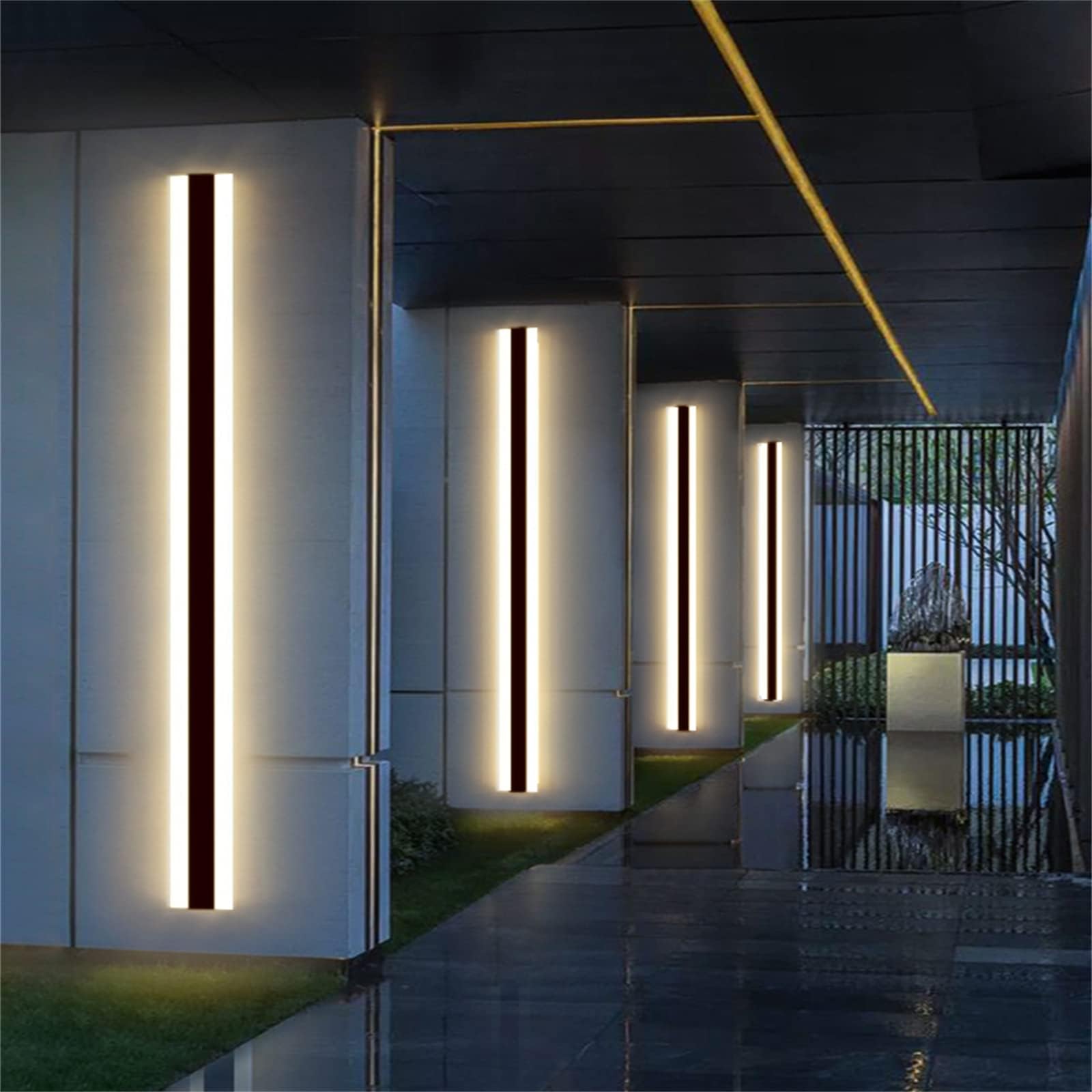 LED Lange Wandleuchte mit Bewegungsmelder Außen Innen IP65 Wasserdicht Außenwandleuchte Modern Wandlampe Acryl Außenlampe Schwarz Gärten Korridor Terrassenbeleuchtung (Warmes Licht,100CM)